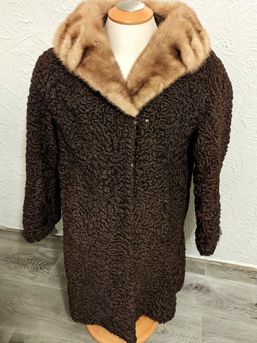 Vintage MCM Chocolate Persian Lamb 3/4 Jacket with Mink Collar